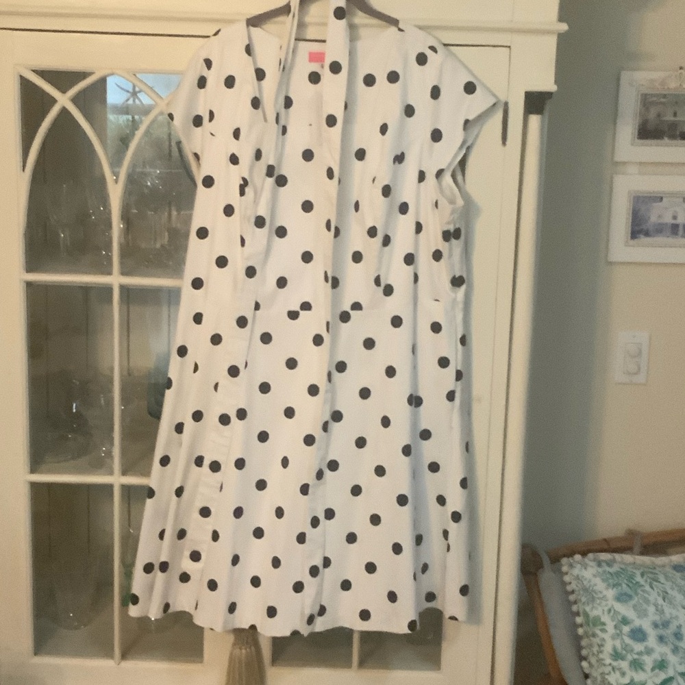 Isaac Mizrahi White Dress with Black Polka Dots
